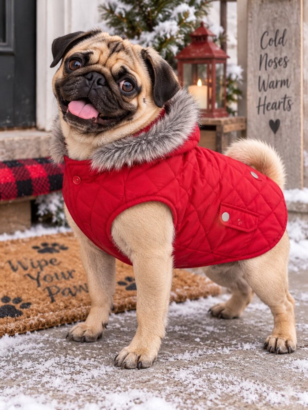 Simply Dog Size Small Red Quilted Dog Winter Coat Faux Fur Hood